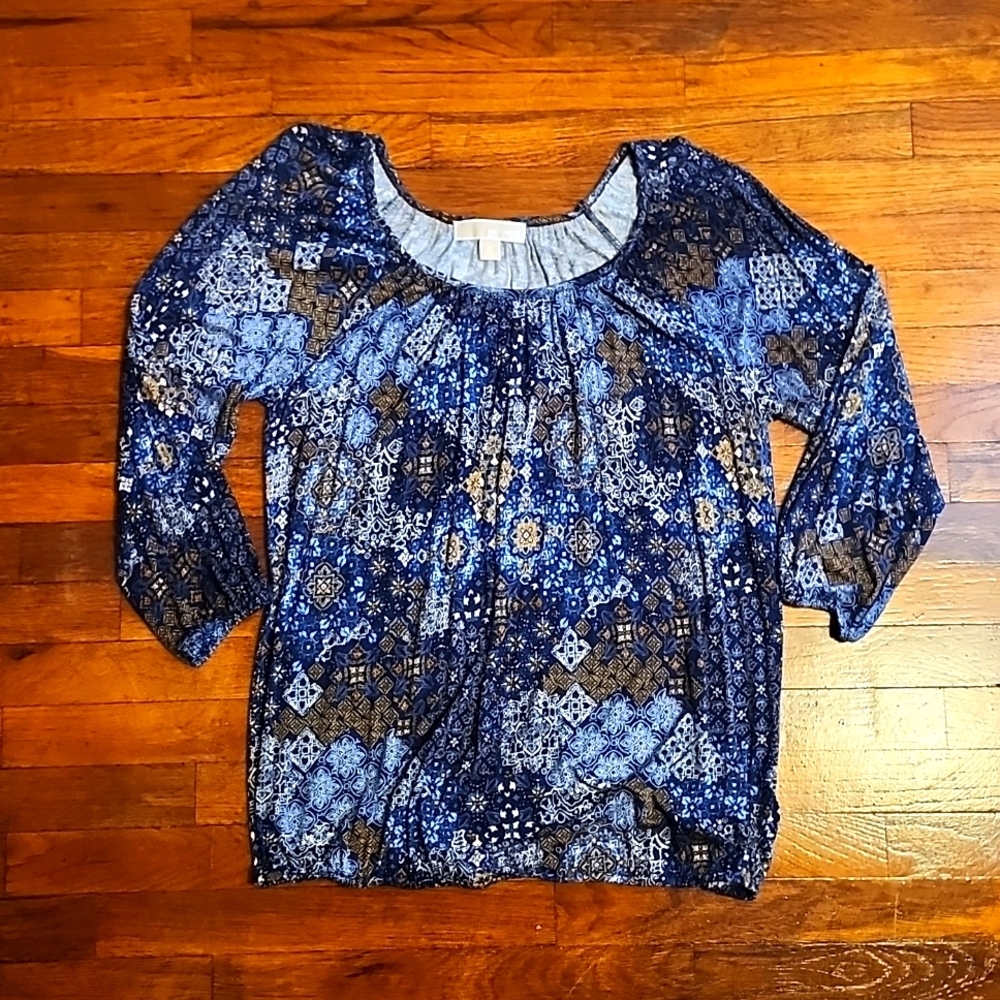 Michael Kors Boho Peasant Top with 3/4 Length Sleeves